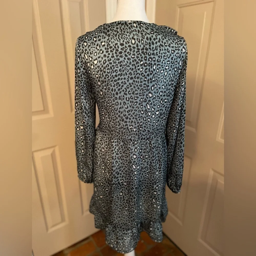 Zara Long Sleeve Animal Print Ruffle Mini Dress